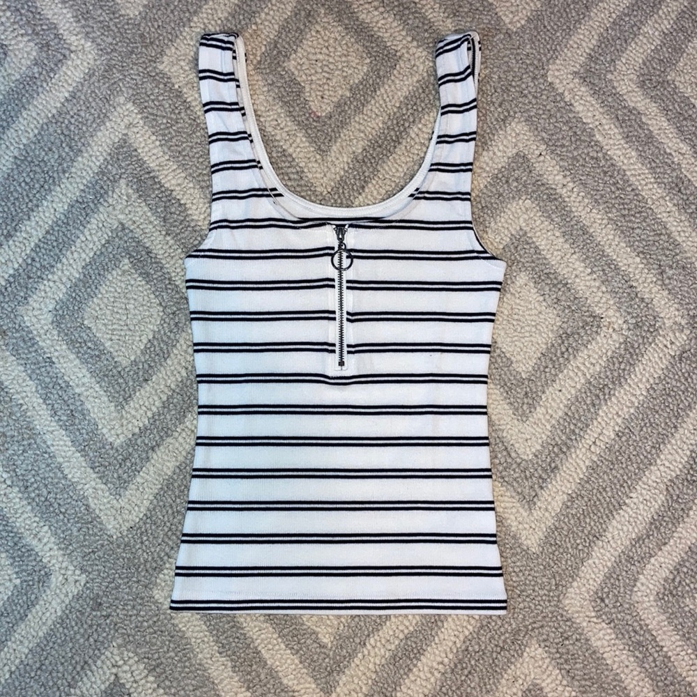 Black & White Striped Zip Up Tank Top Size XS